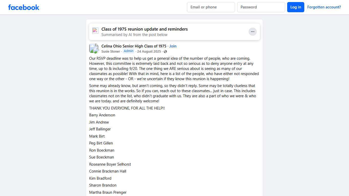 Celina Ohio Senior High Class of 1975 | Our RSVP deadline was to help us get a general idea of the number of people, who are coming | Facebook