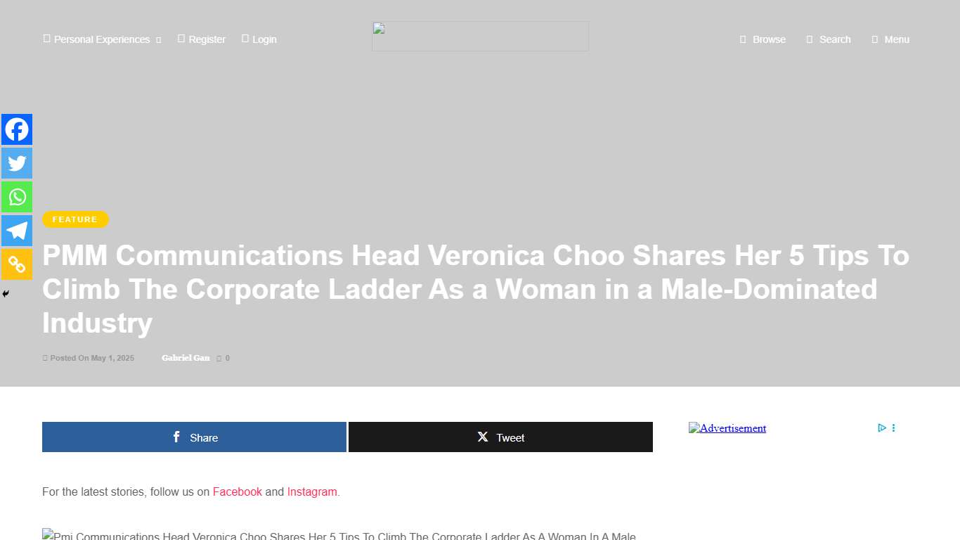PMM Communications Head Veronica Choo Shares Her 5 Tips To Climb The Corporate Ladder As a Woman in a Male-Dominated Industry - In Real Life